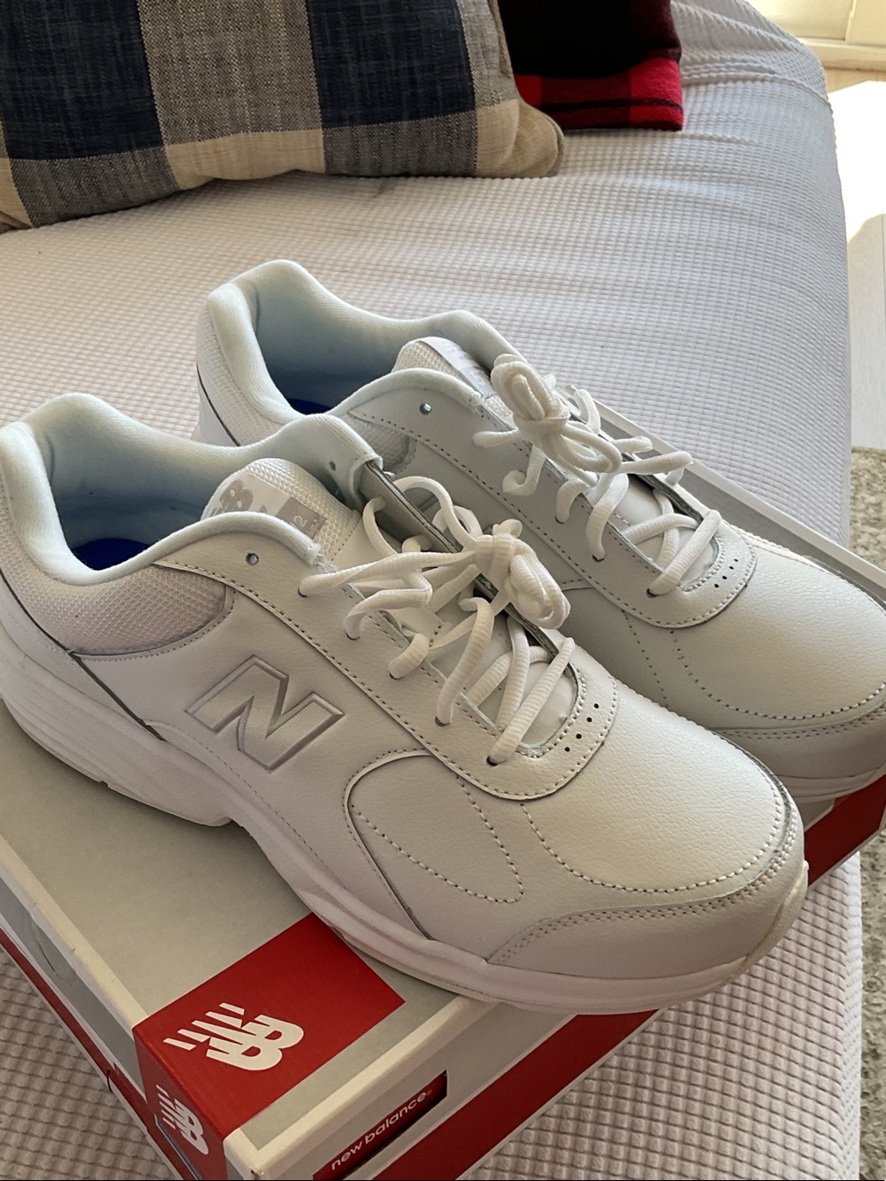 New Balance All-White Leather Walking Sneakers